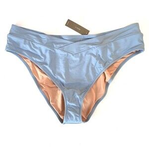 J. Crew Women's Hi Rise Cross Front Bikini Bottom High-Cut Leg Blue 2X NWT
